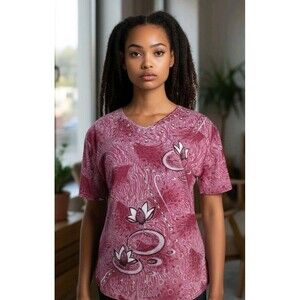 Vintage Whimsygoth  T C Fashion Shirt, Size Large, Floral Design W/ Bling,Fairy